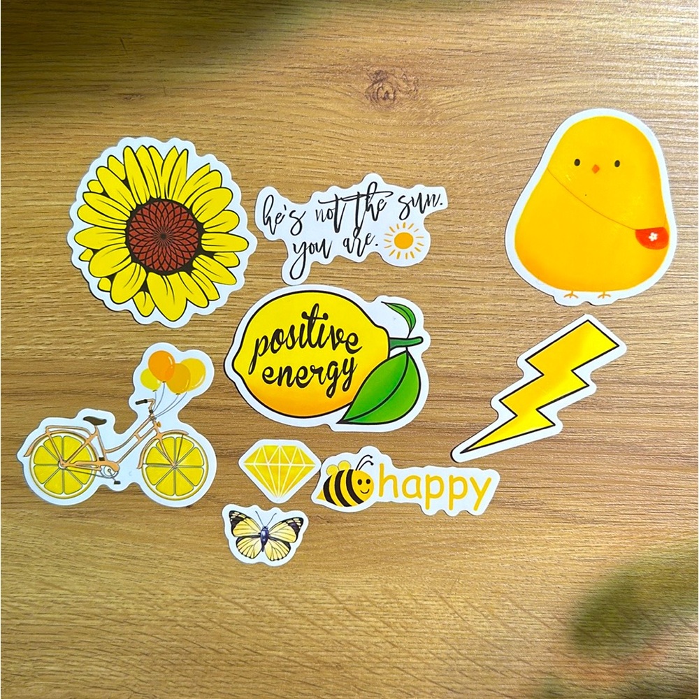 Yellow ‘🐝 happy summer themed! 100% Waterproof Vinyl Stickers! 9 stickers!